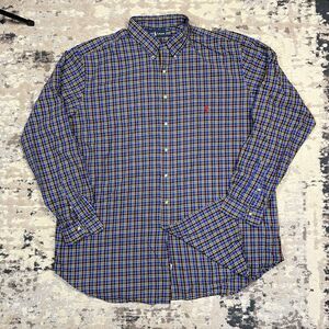 Polo Ralph Lauren Shirt Men’s 2XLT Blue Red Plaid Casual Long Sleeve Button Up